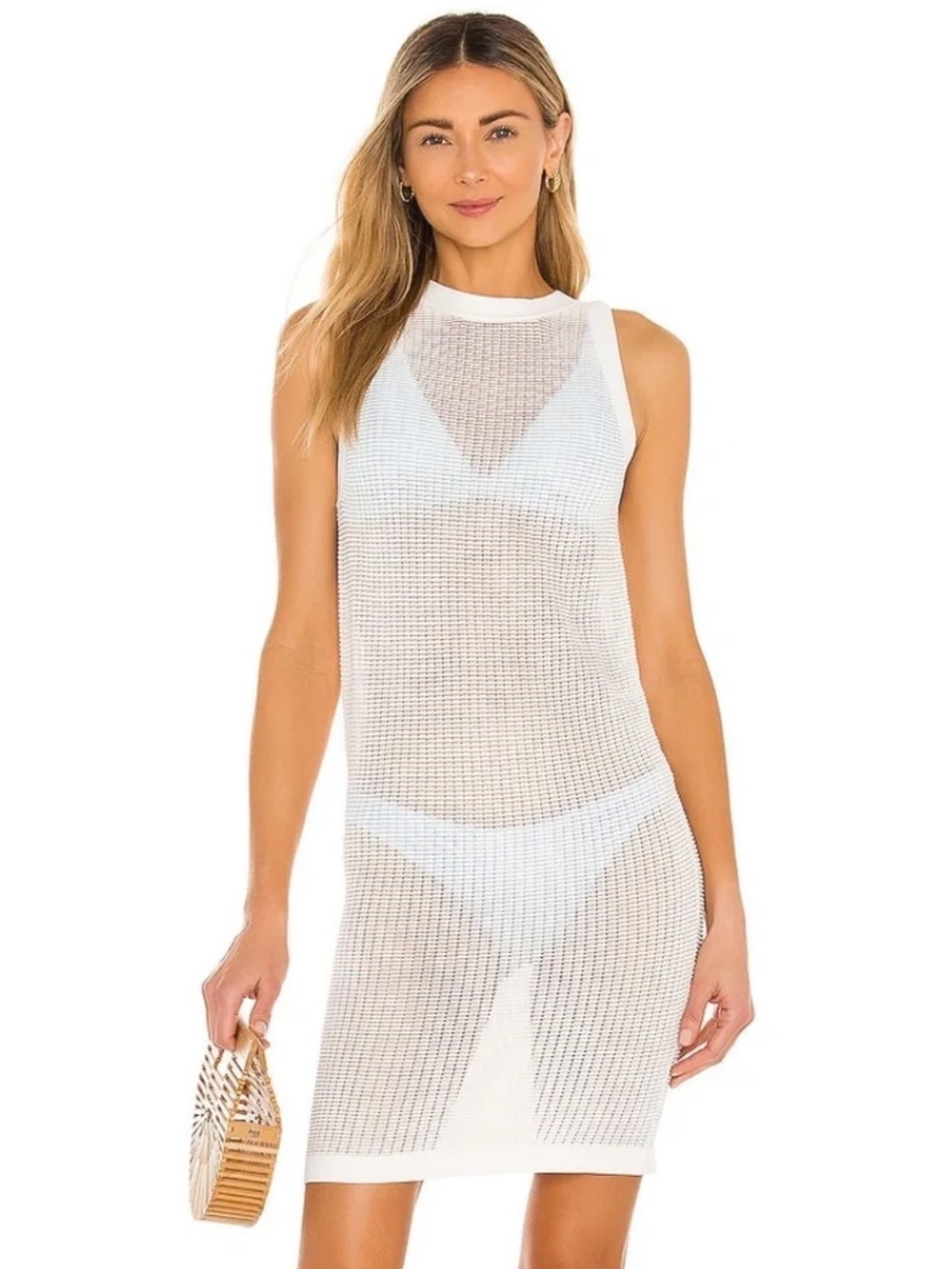 Solid & Striped The Carson Sheer Mesh Swim Coverup Mini Dress Large White Beach